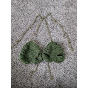Handmade Crochet Monstera Leaf Bikini Top Green Boho Festival Halter 34B